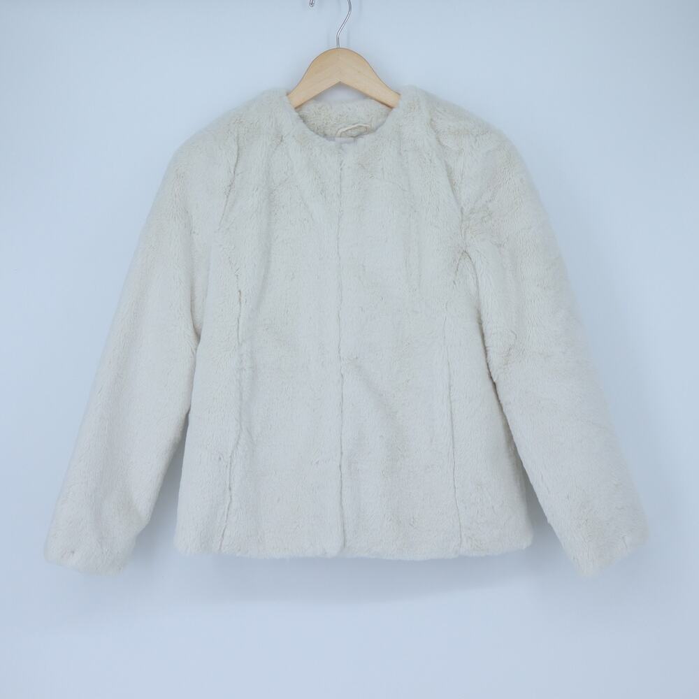 Express Faux Fur Jacket Ivory NWT Long Sleeve Collarless Women's XS